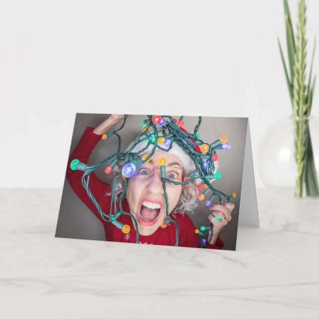 Cartes Pour Fêtes Annuelles Joyeux Noël Femme Avec Guirlandes Emmêlées (Devant)