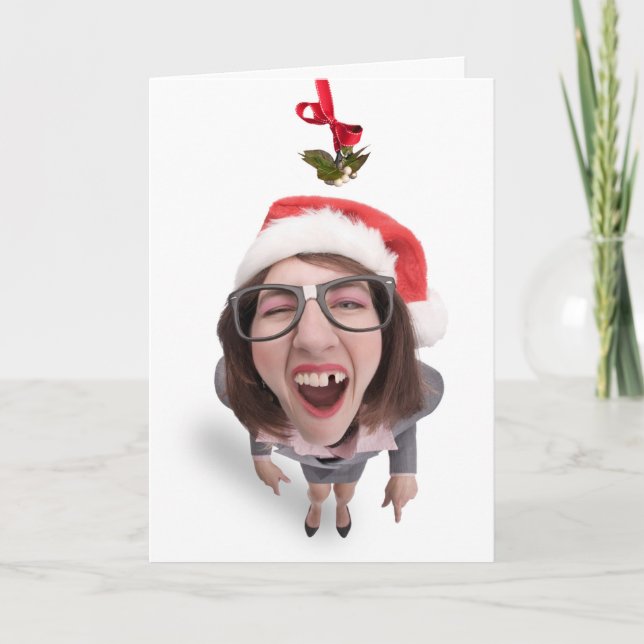 Cartes Pour Fêtes Annuelles Joyeux Noël Femme Dent Manquante Gui (Devant)