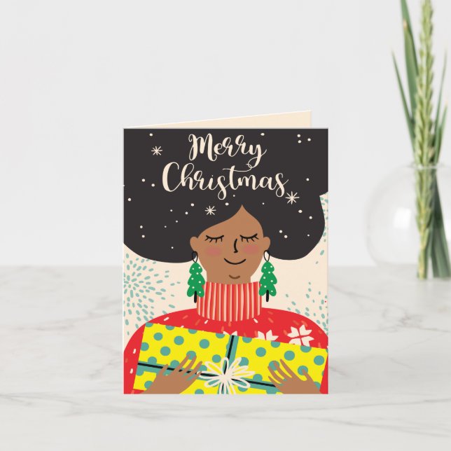 Cartes Pour Fêtes Annuelles Joyeux Noël, Femme noire, Sweat brillant Cadeau (Devant)