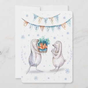 Cartes Pour Fêtes Annuelles Joyeux Noël Festif Bunnies d'hiver