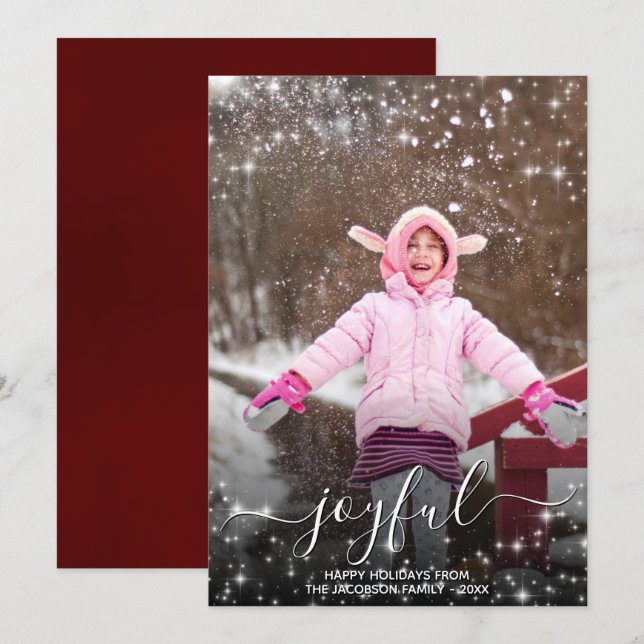 Cartes Pour Fêtes Annuelles Joyeux Noël Festive Stars Photo Rouge (Devant / Derrière)
