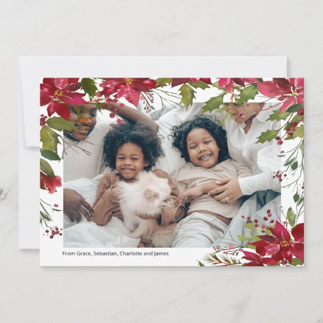 Cartes Pour Fêtes Annuelles Joyeux Noël Fête Photo Poinsettia Flower (Devant)