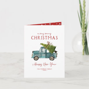 Cartes Pour Fêtes Annuelles Joyeux Noël   Fêtes camion bleu aquarelle