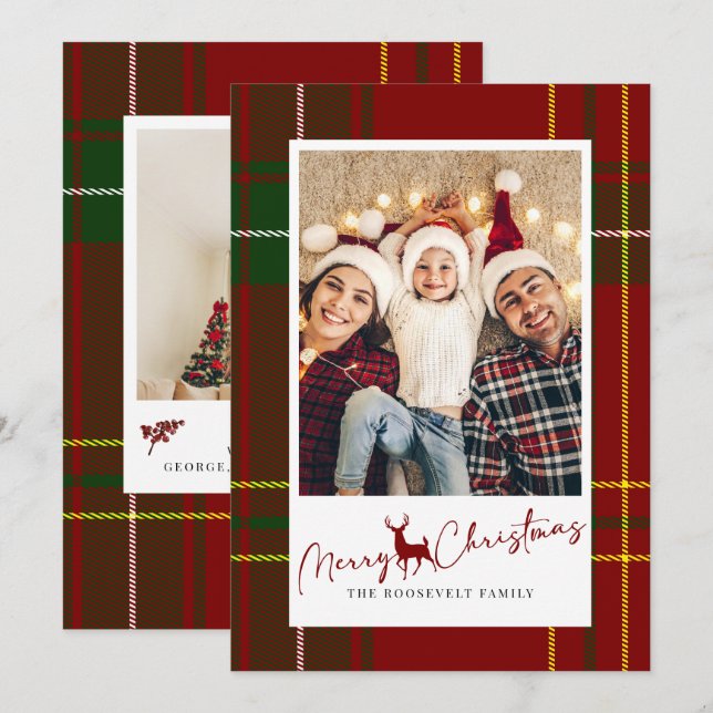 Cartes Pour Fêtes Annuelles Joyeux Noël Fêtes Rouge Tartan Noël Plaid (Devant / Derrière)