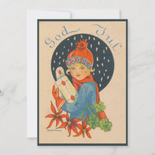 Cartes Pour Fêtes Annuelles Joyeux Noël - fille, vieux Suédois vintage