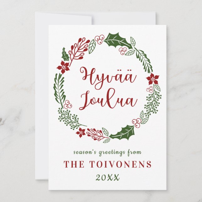 Cartes Pour Fêtes Annuelles Joyeux Noël finlandais, personnalisable (Devant)
