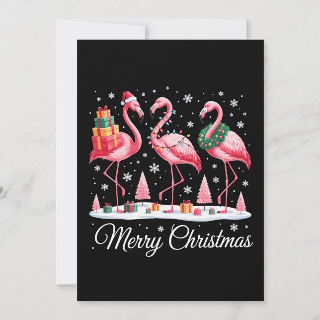 Cartes Pour Fêtes Annuelles Joyeux Noël Flamant Rose Lumineux Chapeau de Père  (Devant)