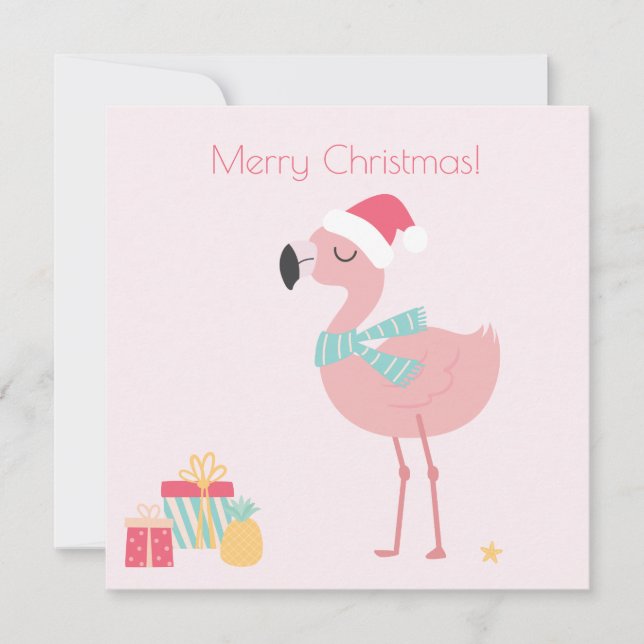 Cartes Pour Fêtes Annuelles Joyeux Noël ! Flamant rose Père Noël Tropical (Devant)