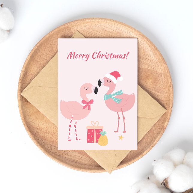 Cartes Pour Fêtes Annuelles Joyeux Noël! Flamants roses Père Noël Tropical (Créateur téléchargé)