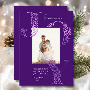 Cartes Pour Fêtes Annuelles Joyeux Noël Fleuris Famille Photo Violet Élégant