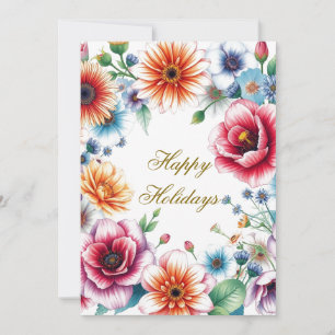 Cartes Pour Fêtes Annuelles Joyeux Noël Fleurs Aquarelle Joyeuses Fêtes