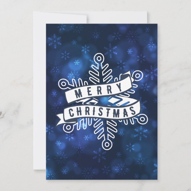 Cartes Pour Fêtes Annuelles Joyeux Noël Flocon de neige bannière Blue Bokeh (Devant)