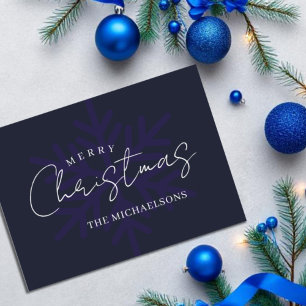 Cartes Pour Fêtes Annuelles Joyeux Noël Flocon de Neige Bleu Marine