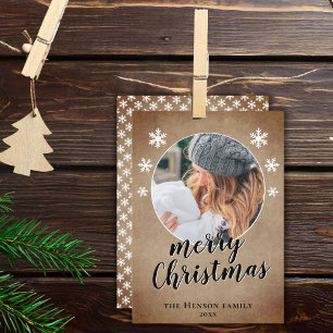Cartes Pour Fêtes Annuelles Joyeux Noël Flocon de neige Photo de famille rusti