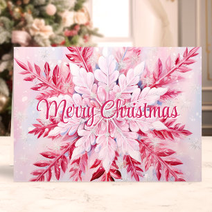 Cartes Pour Fêtes Annuelles Joyeux Noël Flocon de Neige Rose