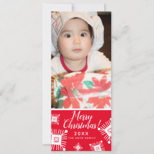 Cartes Pour Fêtes Annuelles Joyeux Noël Flocons Bébé Photo Rouge