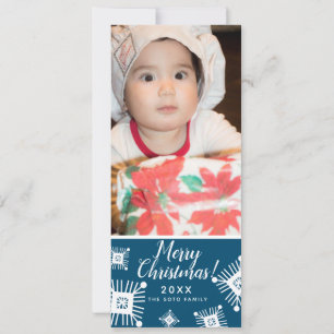 Cartes Pour Fêtes Annuelles Joyeux Noël Flocons de Neige Bébé Photo Bleu