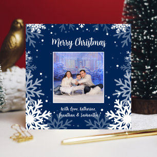 Cartes Pour Fêtes Annuelles Joyeux Noël Flocons de neige bleus et blancs Photo
