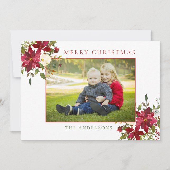 Cartes Pour Fêtes Annuelles Joyeux Noël Floral aquarelle photo (Devant)