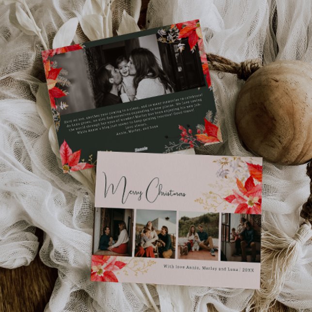 Cartes Pour Fêtes Annuelles Joyeux Noël Floral d'hiver moderne Cinq photos (Créateur téléchargé)