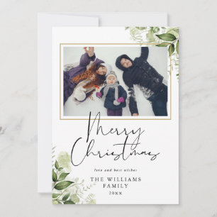 Cartes Pour Fêtes Annuelles Joyeux Noël Floral Végétal Or Photo