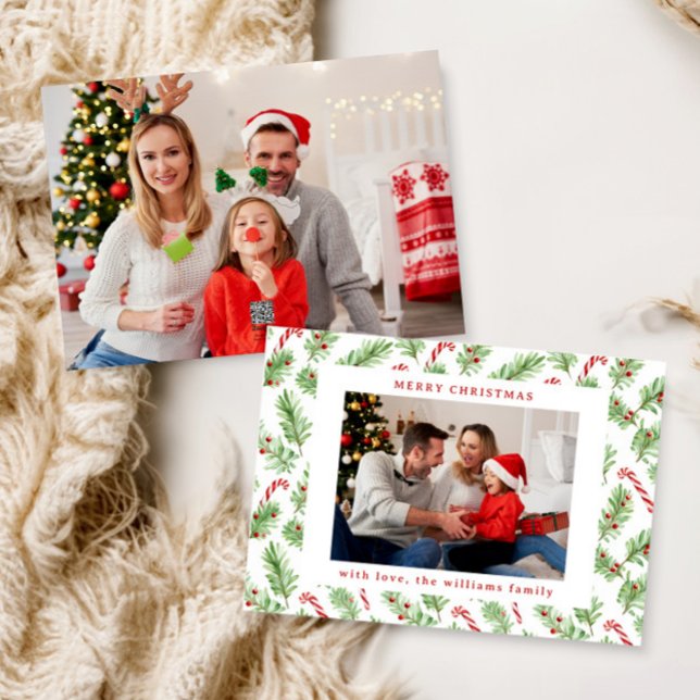 Cartes Pour Fêtes Annuelles Joyeux Noël Floral verdure Deux photos (Créateur téléchargé)