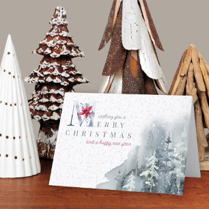 Cartes Pour Fêtes Annuelles Joyeux Noël Folithe d'hiver Aquarelle Forêt