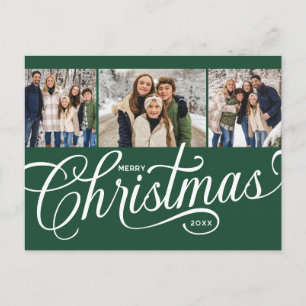Cartes Pour Fêtes Annuelles Joyeux Noël Forest Green Script Famille 3 Photo