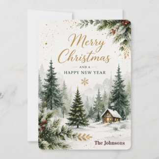 Cartes Pour Fêtes Annuelles Joyeux Noël forêt d'hiver à l'aquarelle élégante