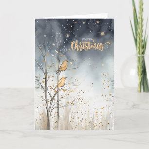 Cartes Pour Fêtes Annuelles Joyeux Noël Forêt d'hiver Oiseaux sauvages Marine