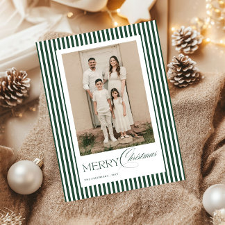 Cartes Pour Fêtes Annuelles Joyeux Noël Forêt Verte Rayures Écriture Photo