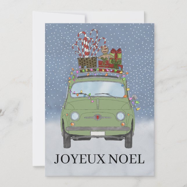 Cartes Pour Fêtes Annuelles Joyeux noël French Christmas Green Fiat 500 (Devant)