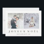 Cartes Pour Fêtes Annuelles Joyeux Noel  | French Modern Christmas Two Photo<br><div class="desc">This elegant,  simple Christmas card features two of your personal photos,  and the words "Joyeux Noël" in modern black text. The back contains a trendy leafy design for a totally stylish holiday look.</div>