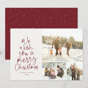 Cartes Pour Fêtes Annuelles Joyeux Noël fun rouge trois photo famille