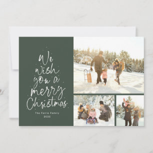 Cartes Pour Fêtes Annuelles Joyeux Noël fun vert trois photo famille