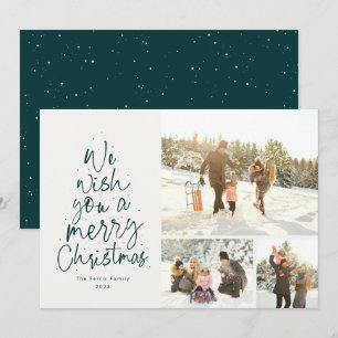 Cartes Pour Fêtes Annuelles Joyeux Noël fun vert trois photo famille