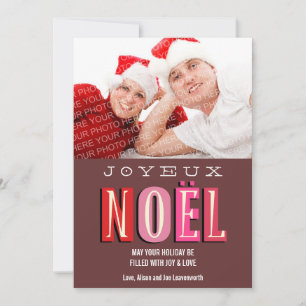 Cartes Pour Fêtes Annuelles Joyeux Noel funky rose rouge chic photo de Noël