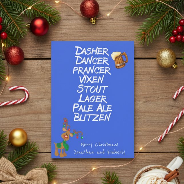 Cartes Pour Fêtes Annuelles Joyeux Noël Funny Reindeer Noms Bière (Créateur téléchargé)
