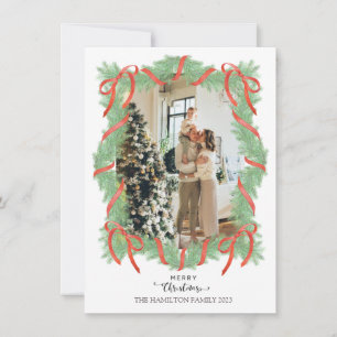 Cartes Pour Fêtes Annuelles Joyeux Noël Garland Frame Bow Photo
