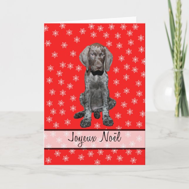 Cartes Pour Fêtes Annuelles Joyeux Noël german short pointeur chiot (Devant)