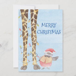 Cartes Pour Fêtes Annuelles Joyeux Noël Girafeau Aquarelle Mignon
