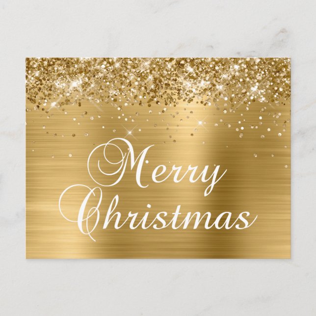 Cartes Pour Fêtes Annuelles Joyeux Noël Glittery Golden Foil (Devant)