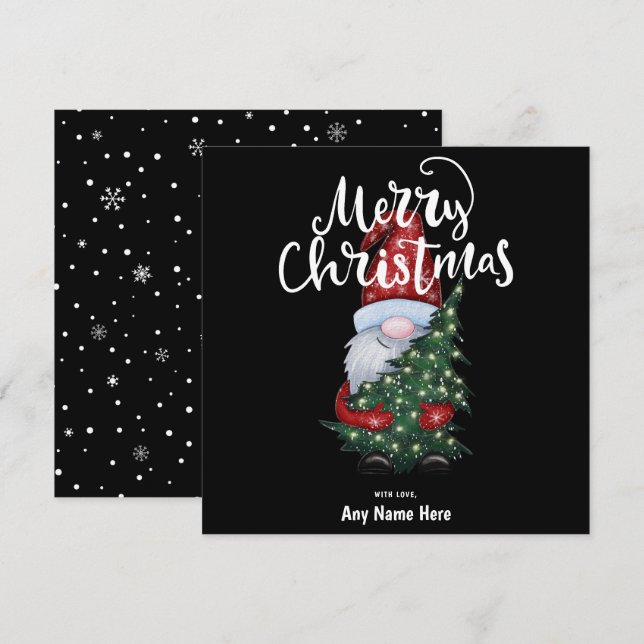 Cartes Pour Fêtes Annuelles Joyeux Noël Gnome Avec Parties scintillant Arbre d (Devant / Derrière)