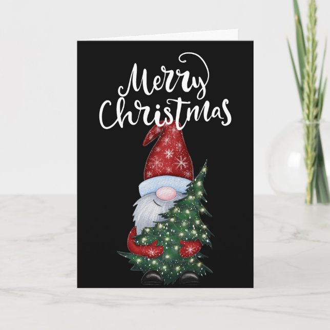Cartes Pour Fêtes Annuelles Joyeux Noël Gnome Avec Parties scintillant Arbre d (Devant)