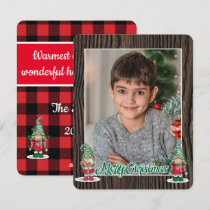 Cartes Pour Fêtes Annuelles Joyeux Noël gnomes carreaux (ajoutez votre photo) 