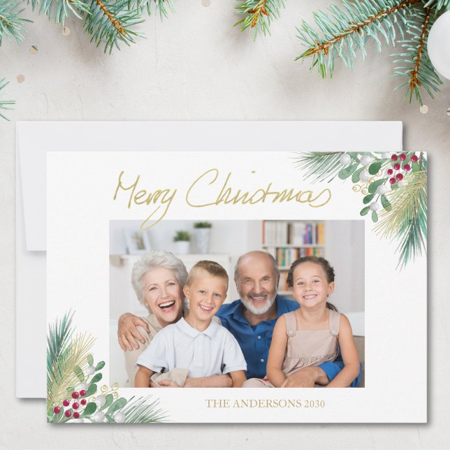 Cartes Pour Fêtes Annuelles Joyeux Noël Gold Berries Photo Noël (Créateur téléchargé)