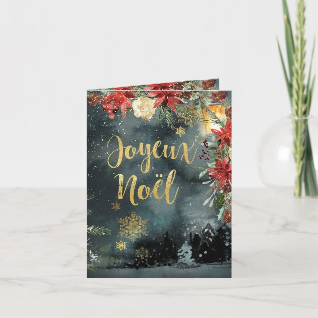 Cartes Pour Fêtes Annuelles Joyeux Noel Gold Calligraphie Bois Floral Vacances (Devant)