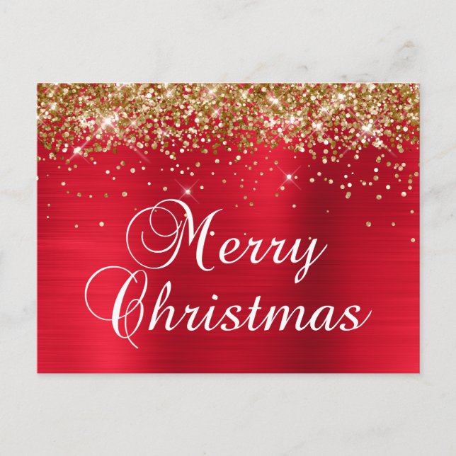 Cartes Pour Fêtes Annuelles Joyeux Noël Gold Parties scintillant Rouge Foil (Devant)