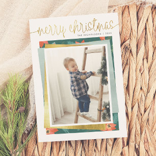 Cartes Pour Fêtes Annuelles Joyeux Noël Gold Script & Pile photo de vacances