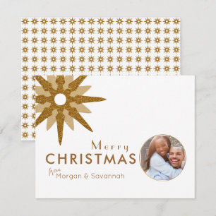 Cartes Pour Fêtes Annuelles Joyeux Noël Gold Snowflake Couple Photo